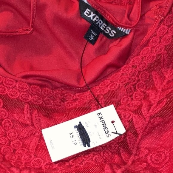 EXPRESS size XS Cherry Red Long Sleeve Crochet Lace Mini Dress NWT - Picture 4 of 7